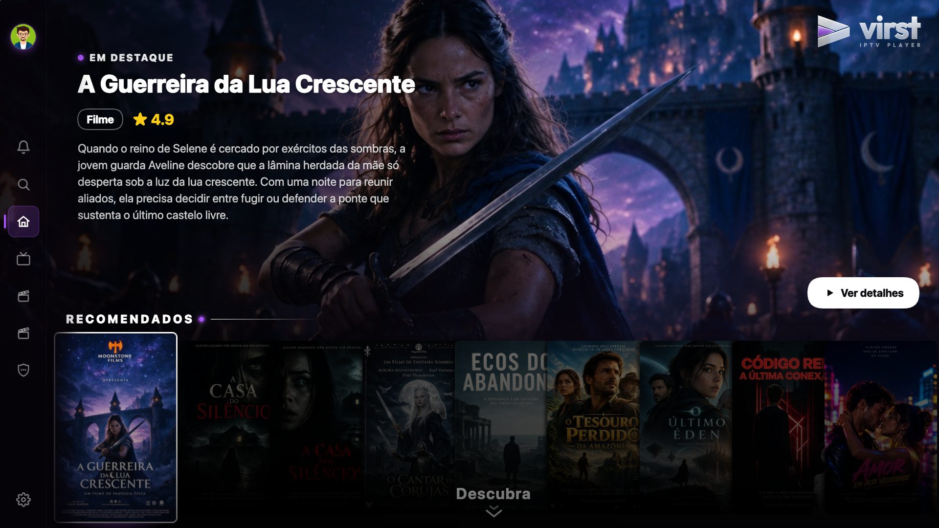 Virst na TV: tela de séries com destaque em tela cheia